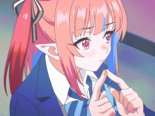 Girl With Red Hair and Blue Ears in Blue Suit and Tie