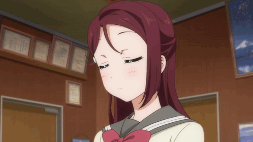 Girl with Red Hair and Bow in School Uniform