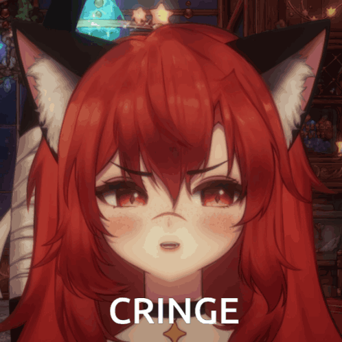Girl With Red Hair And Cat Ears Cringe GIF