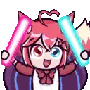 Girl with Red Hair Holding Lightsabers