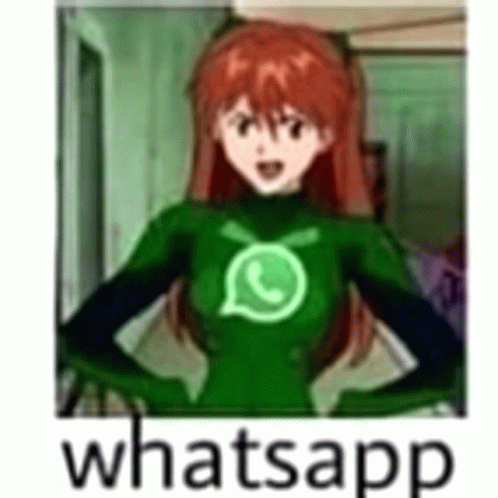 Girl With Red Hair In Green Suit And WhatsApp Logo GIF