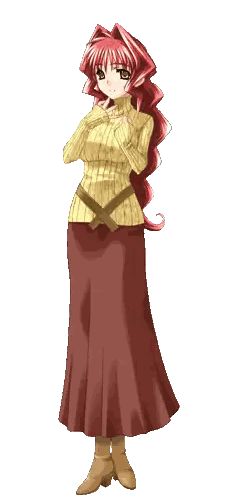 Girl with Red Hair in Yellow Sweater and Brown Skirt