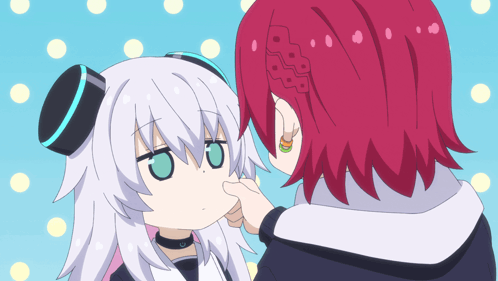 Girl With Red Hair Touching White Haired Girl GIF