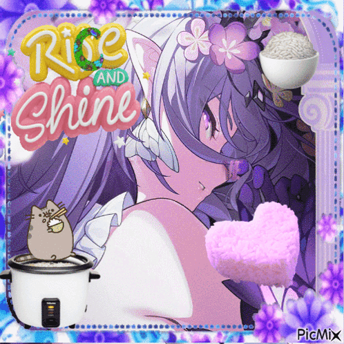 Girl With Rice Bowl And Rice And Shine GIF