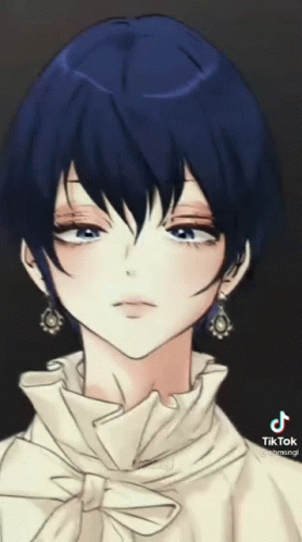 Girl With Short Blue Hair and Earrings in White Shirt and Bow Tie