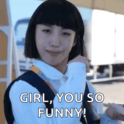 Girl With Short Hair And Backpack Saying Girl You So Funny GIF