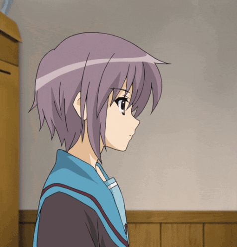 Girl with Short Purple Hair by Wooden Wall
