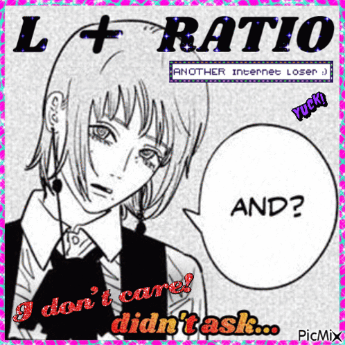 Girl with Speech Bubble Saying L + Ratio