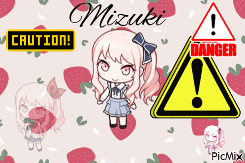 Girl With Strawberries and Caution Sign