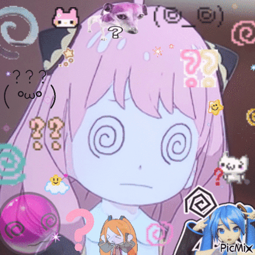 Girl With Swirl Eyes And Question Mark GIF