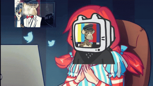 Girl With TV on Head and Monkey on Screen