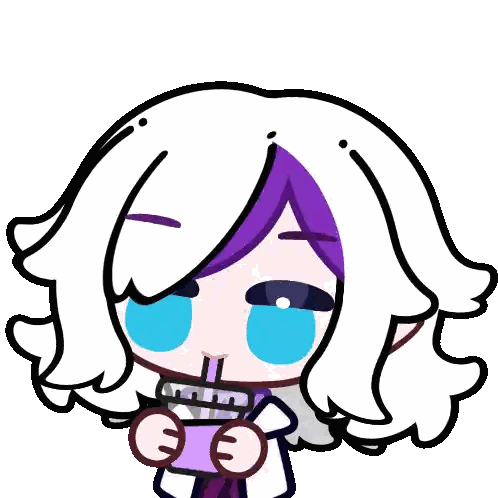 Girl with White and Purple Hair Drinking
