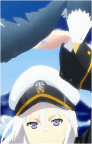 Girl With White Hair and Black Hat With Eagle