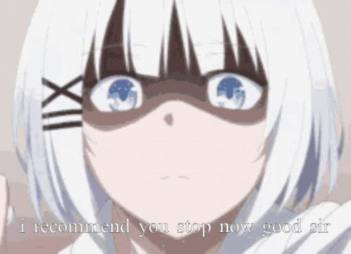 Girl with White Hair and Blue Eyes Saying Stop