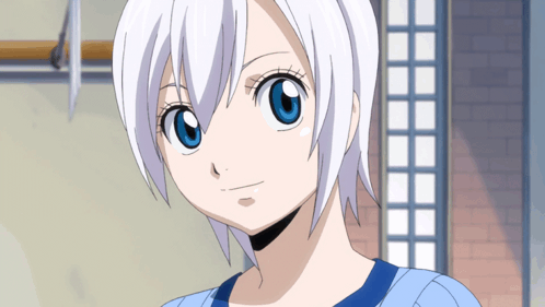 Girl With White Hair and Blue Eyes Smiling