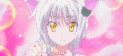 Girl with White Hair and Cat Ears Pointing