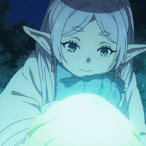 Girl With White Hair And Elf Ears Holding Light GIF