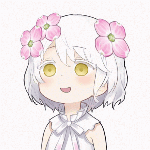 Girl With White Hair And Pink Flowers GIF