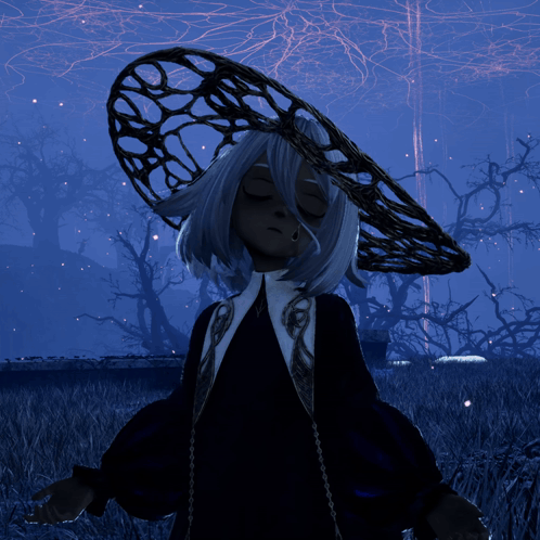 Girl with White Hair and Spider Web Hat