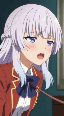 Girl With White Hair Blue Eyes Red Jacket And Tie GIF