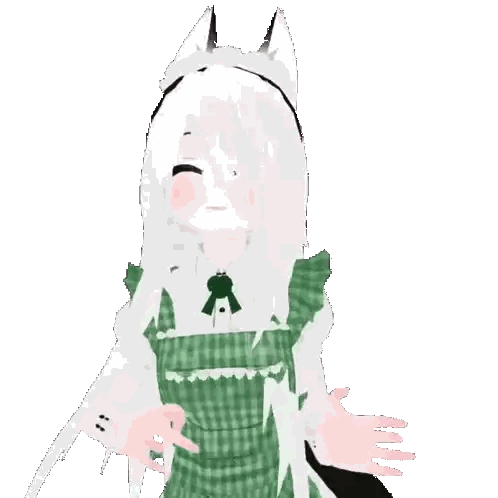 Girl with White Hair in Green Dress