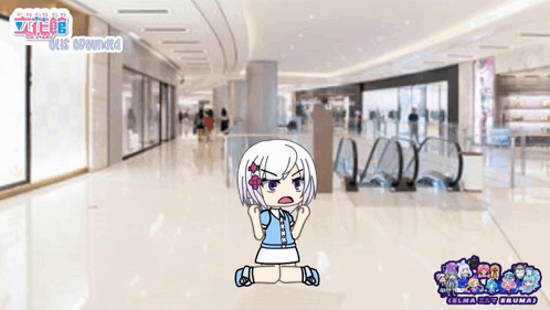 Girl With White Hair Kneeling At Gacha Life Sign GIF