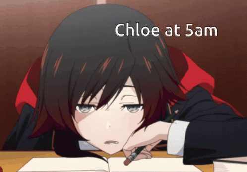 Girl Writing in Notebook With Chloe at 5am Above Her