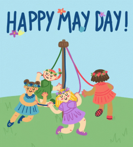 Girls Dancing May Day Greeting Card GIF