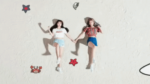 Girls Holding Hands With Crab And Starfish GIF