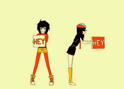 Girls Holding Hey Signs