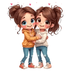 Girls Hugging With Hearts Around