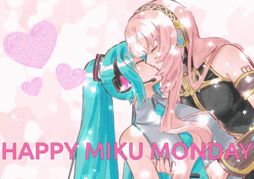 Girls Kissing Happy Miku Monday GIF