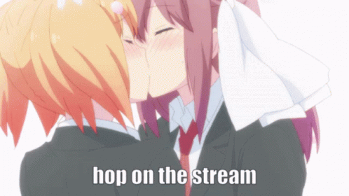 Girls Kissing With Text Hop on the Stream