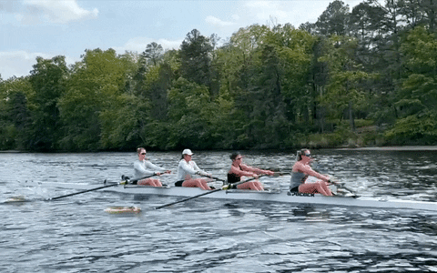 Girls Paddling Skiff Together Synchronous GIF