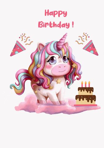 Girly Unicorn Cake Happy Birthday GIF