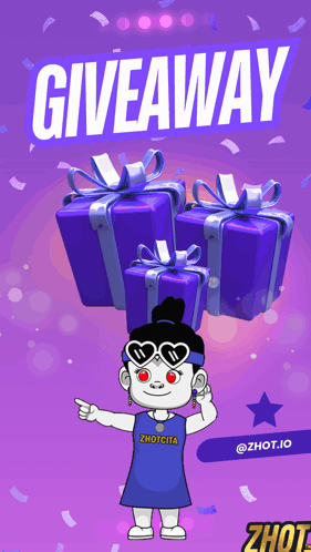 Giveaway Purple Background Cartoon Character