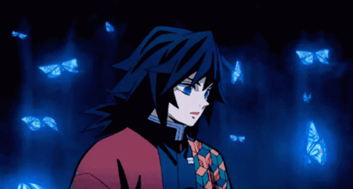 Giyu With Blue Butterflies GIF