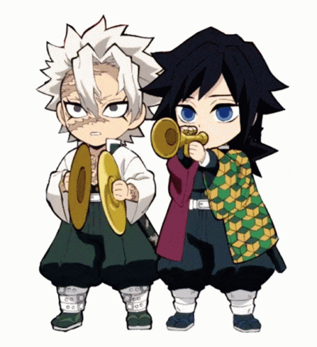 Giyuu And Sanemi Chibi Musician GIF