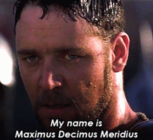 Gladiator Revealing Identity Maximus Meridus Russel Crow GIF