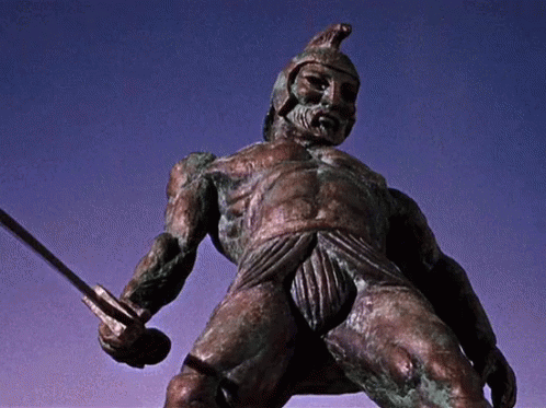 Gladiator Statue Holding Sword GIF