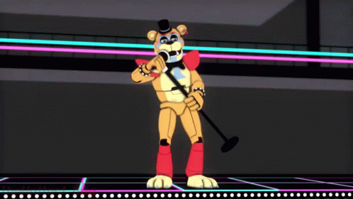 Glamrock Freddy Holds Microphone Stand GIF