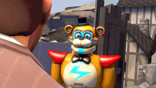 Glamrock Freddy Pointing A Man GIF