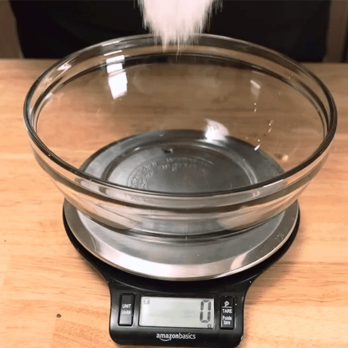 Glass Bowl Weighed On Amazonbasics Scale GIF