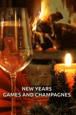 Glass of Wine Saying New Years Games and Champagnes