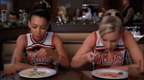 Glee Cheerleaders Eating Pasta GIF