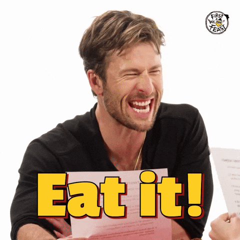 Glen Powell Chuckling Eat It GIF