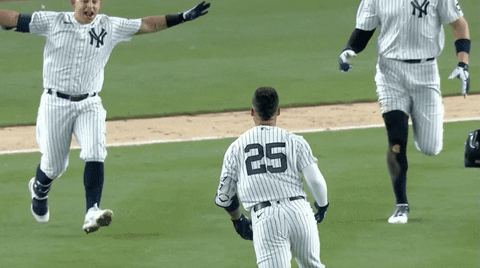 Gleyber Happily Cheers With The Team GIF