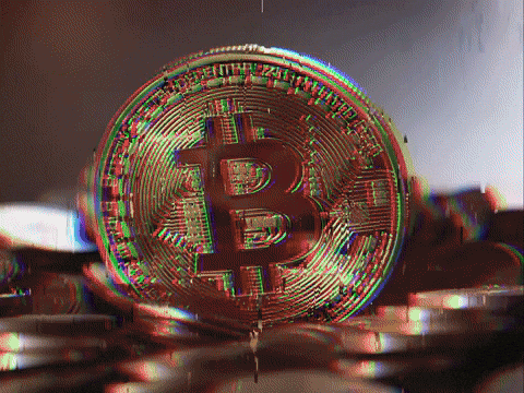 Glitching Bitcoin In Middle Of Coins GIF