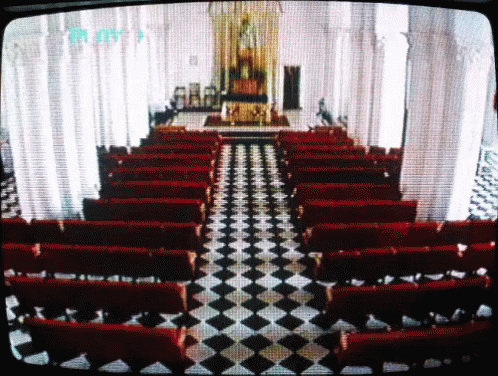 Glitchy Vintage Church Interior Shot GIF