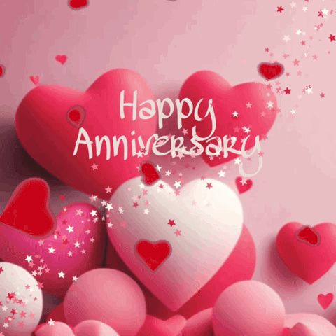 Glitter Happy Anniversary Pink And White Heart GIF